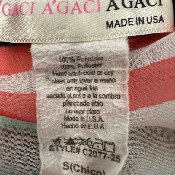 A’Gaci Striped Sheer Lightweight Cuffed Sleeve Blouse Size Small Summer Colors - Picture 8 of 10